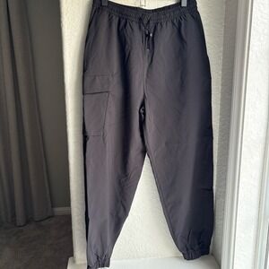 NOLI Womens L Black Cargo Jogger Pant‎ Athleisure Street Nylon Stretch (Flawed)
